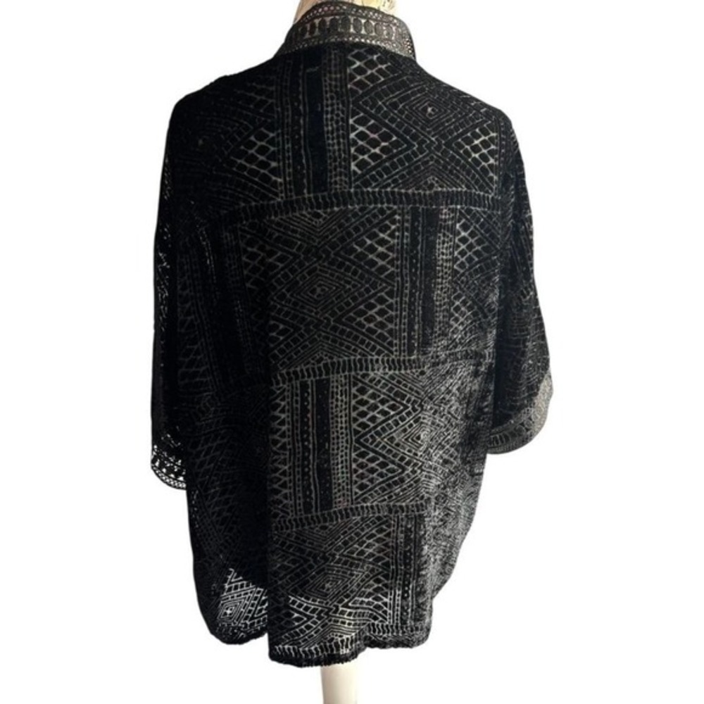 Nostalgia Black Velvet Burnout Lace Trim Kimono Cardigan Duster sz‎ M Whimsigoth - Picture 5 of 8